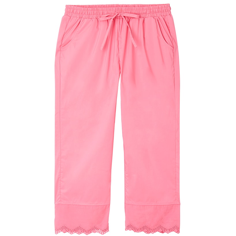 Women's Capri Pants with Scalloped Hemline and Waist Drawstring