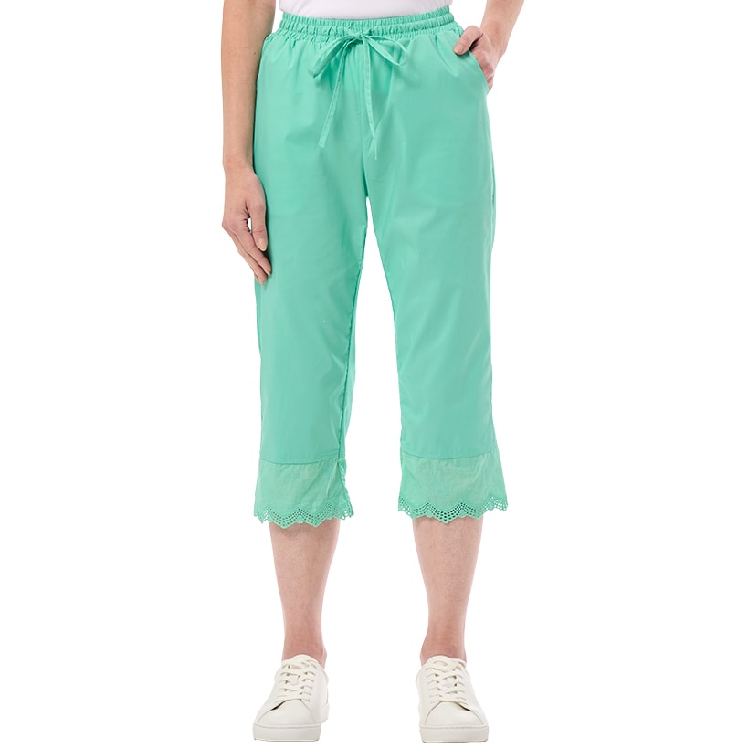 Women's Capri Pants with Scalloped Hemline and Waist Drawstring
