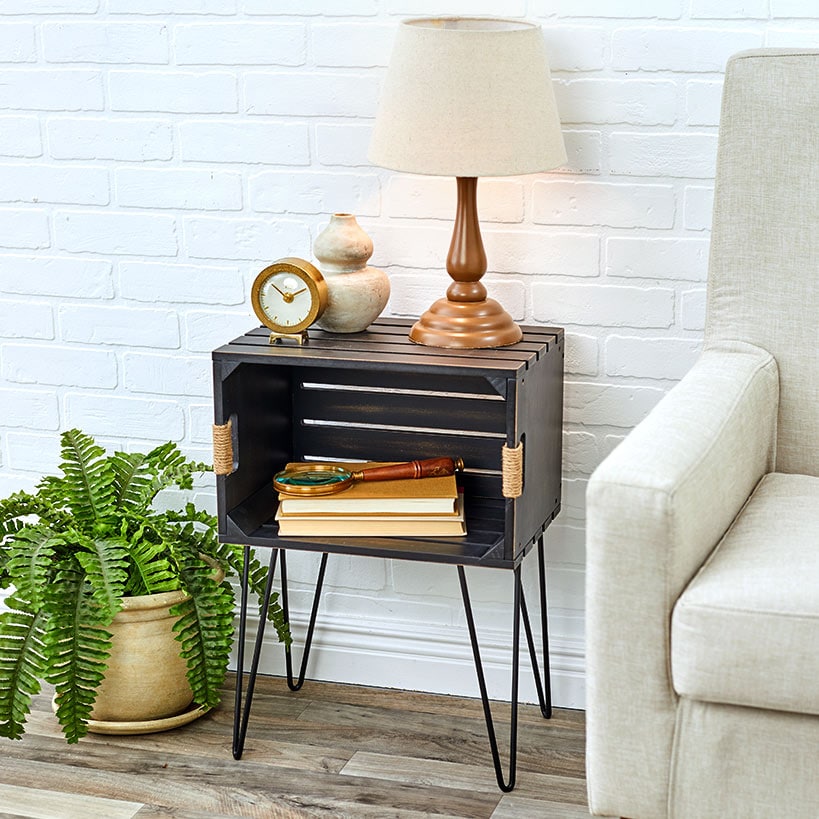 Rustic Wood-Like Crate End Table