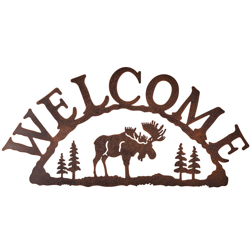 Rustic Woodland Moose Metal Welcome Sign
