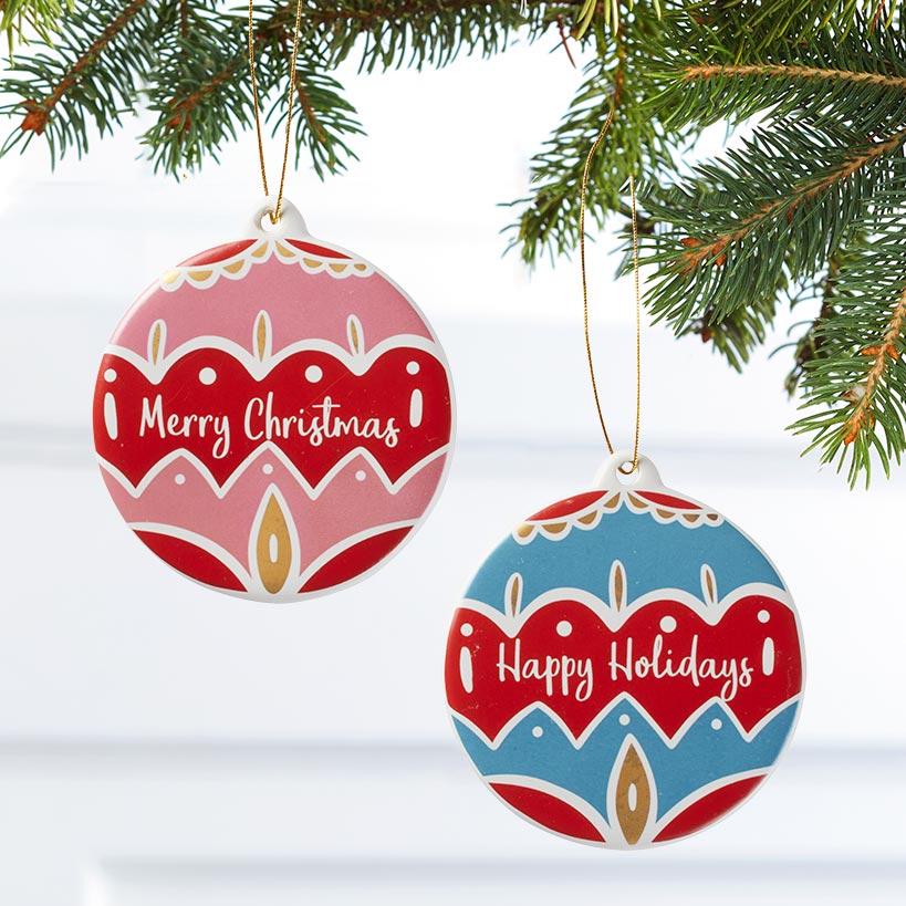 Set of 2 Colorful Round  Ornaments