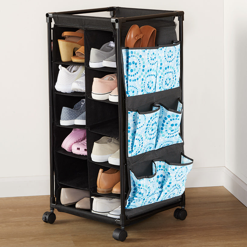 Rolling Shoe Storage with Fabric Cubbies - Springtime