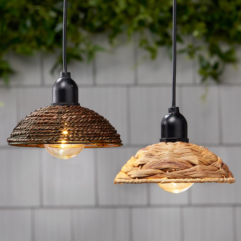 Solar-Powered Small Rattan Pendant – Natural and Brown