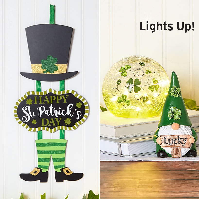 St. Patrick's Day Gnome, Wall Sign, or Shamrock Glass Lighted Ball