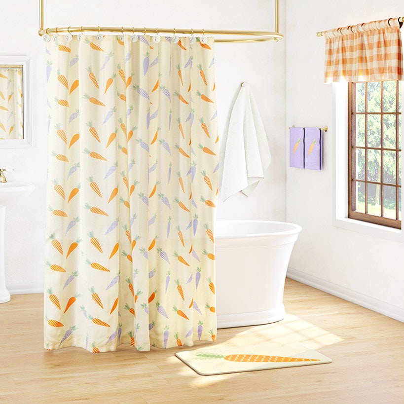 Spring Carrots Shower Curtain, Bath Rug, Hand Towels, Valance, or Hooks