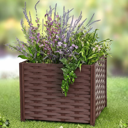Set of 8 Adjustable Raised Garden Beds with Weaved Design