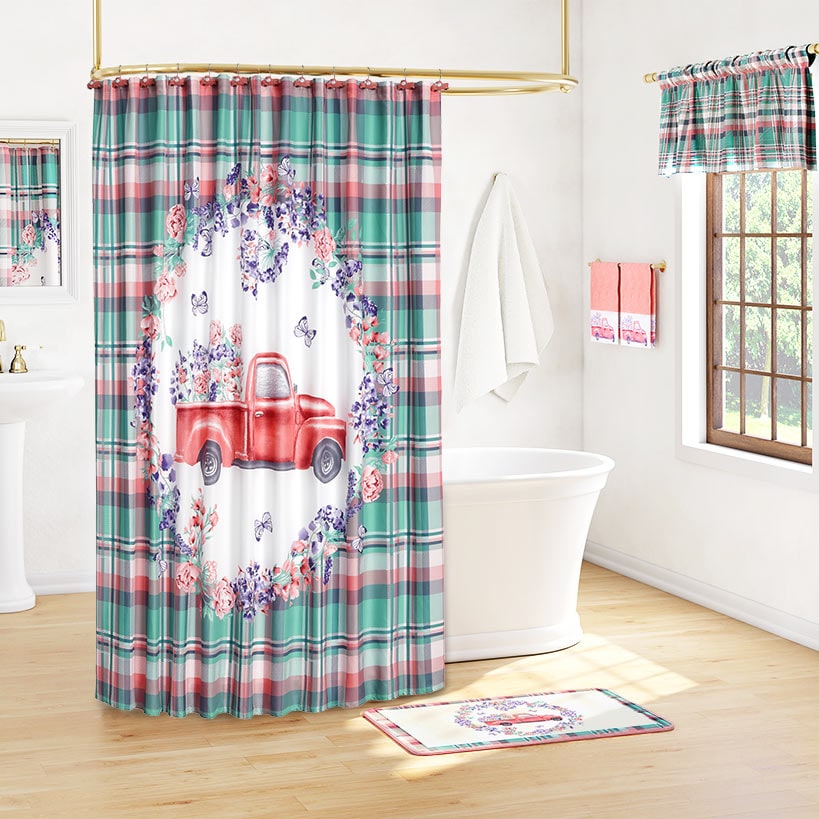 Spring Truck Shower Curtain, Hand Towels, Valance