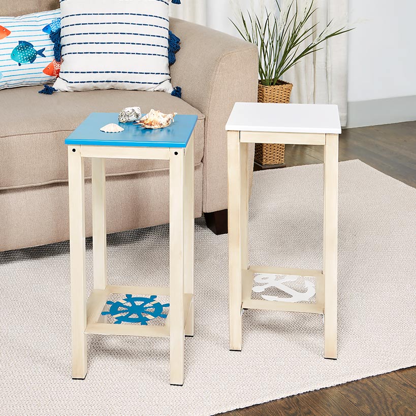 Nautical Accent Wooden End Tables - Anchor or Wheel Design