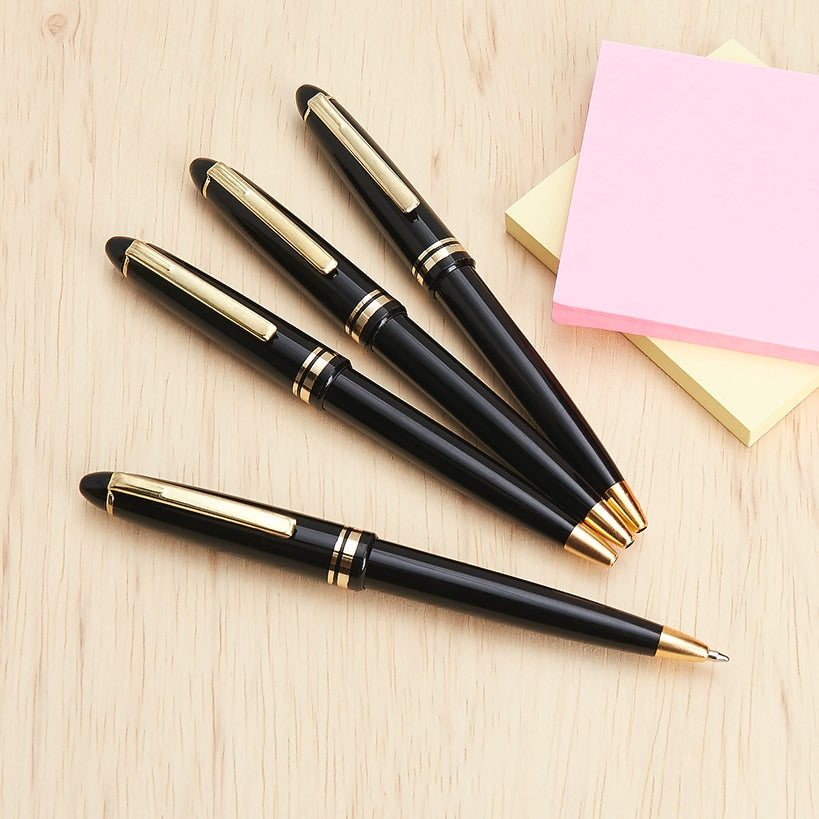 Black Ballpoint Pens with Gold Trim Set of 4