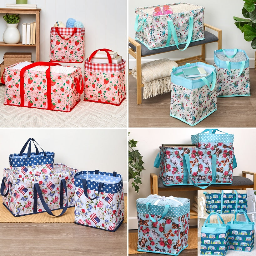 Heavy-Duty All Purpose Patterned Tote Bags - Set of 3