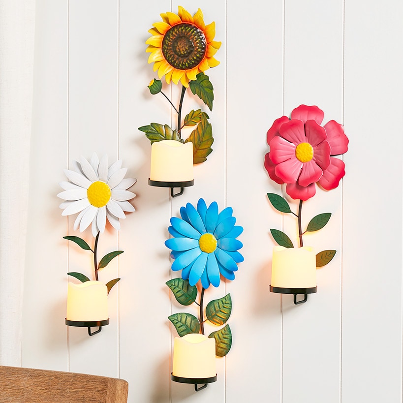 Sconce Flower LED Candle In Daisy Forget Me Not Hibiscus Or Sunflower