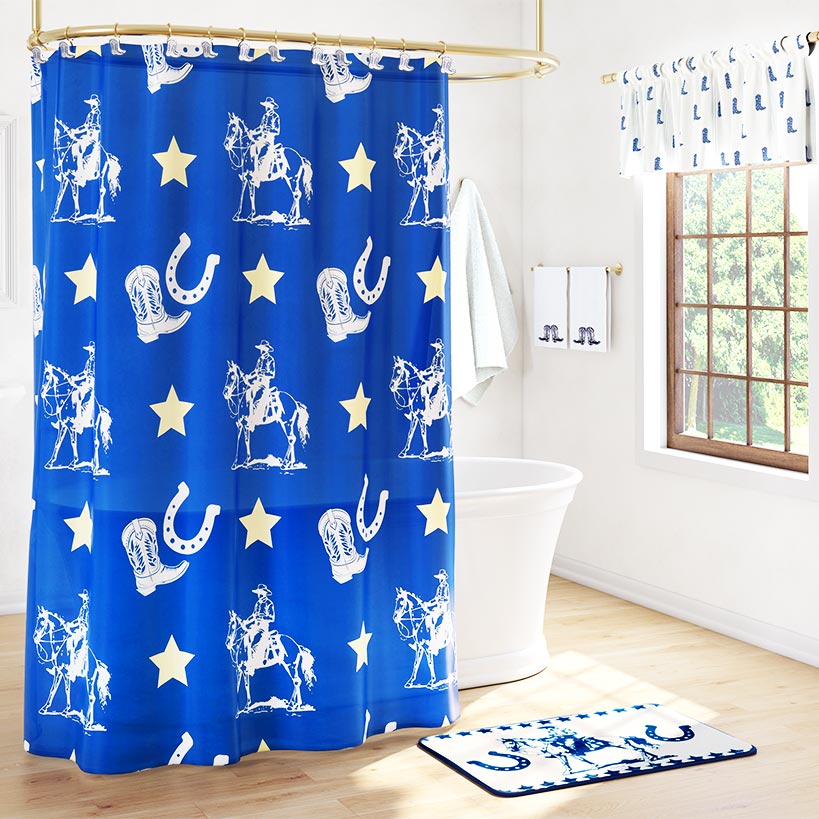 Buckaroo Cowboy Shower Curtain, Bath Rug, Hand Towels, Valance, or Hooks
