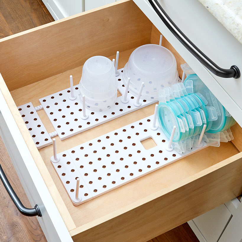 Pegboard Drawer Storage - Food Containers, Cookware, Serveware and More