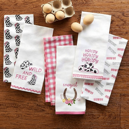 Cowgirl Themed Embroidered Kitchen Towels, Set of 2