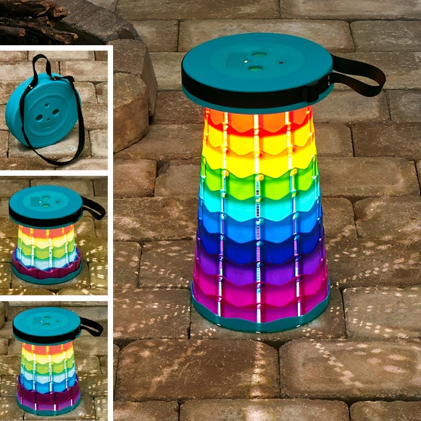 Portable Folding Stool With LED Light Height Adjustable Retractable