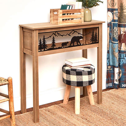 Lodge Wood Console Table with Metal Bear Accents