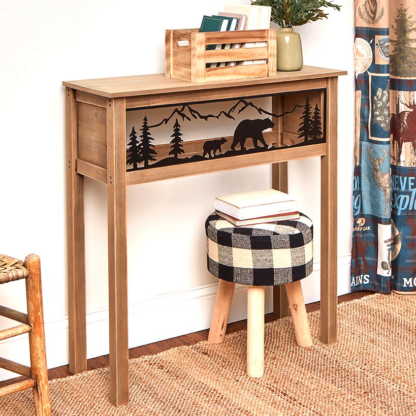 Lodge Wood Console Table with Metal Bear Accents