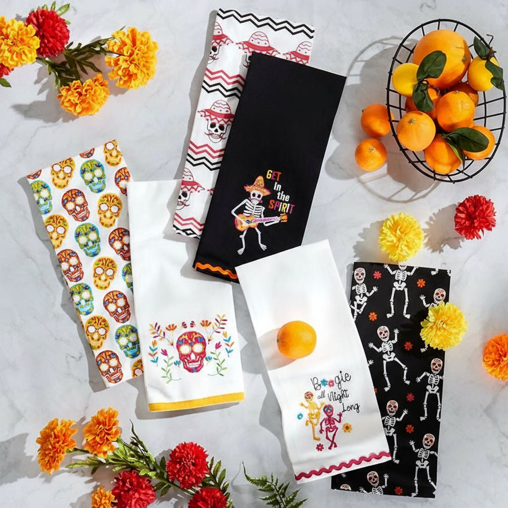 Halloween Skeletons Embroidered Kitchen Towels, Set of 2