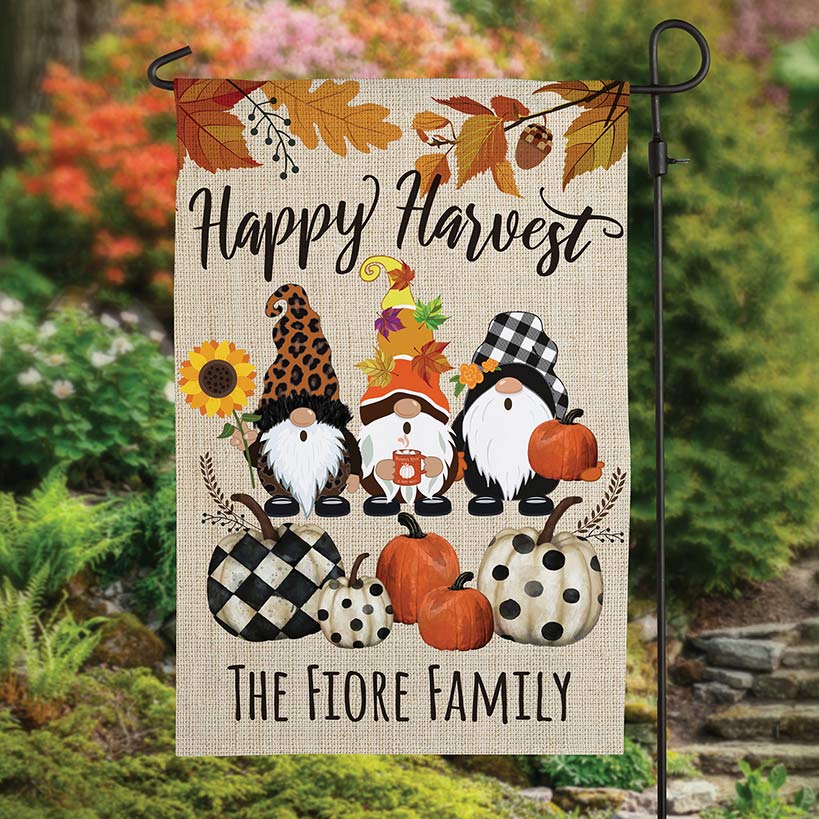 Personalized Harvest Gnome Garden Flag