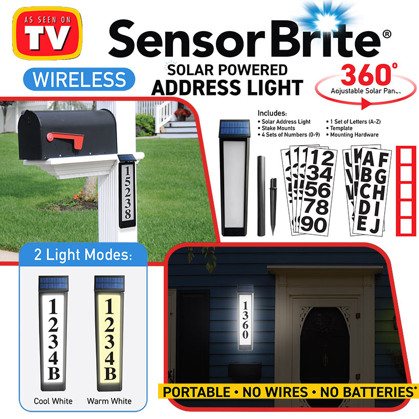 Sensor Brite® Solar Powered, Adjustable, House Address LED Light