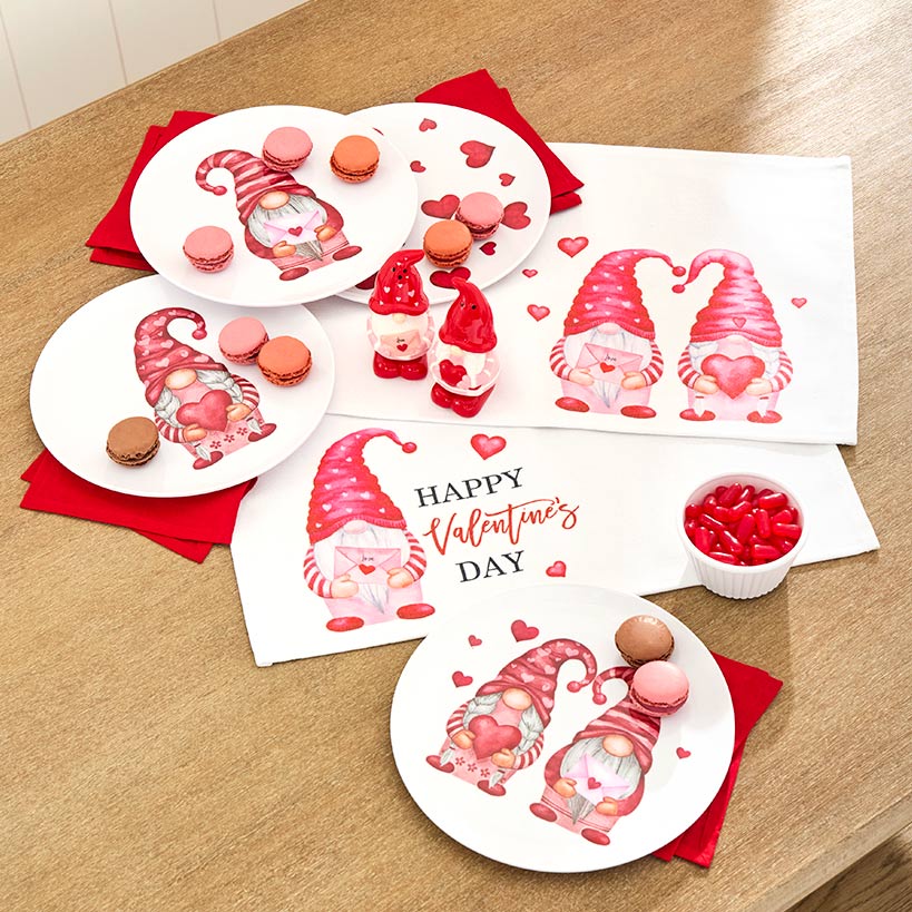 Valentine's Day Whimsical Gnome Printed Tabletop Collection