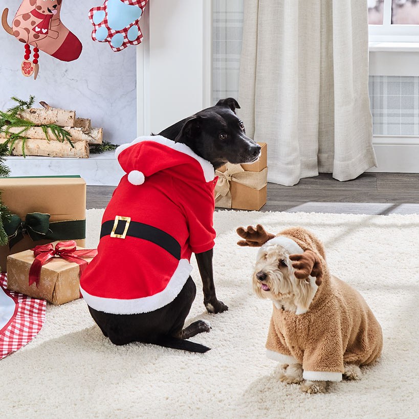 Pet Santa Or Reindeer Plush Fabric Costume With Hood