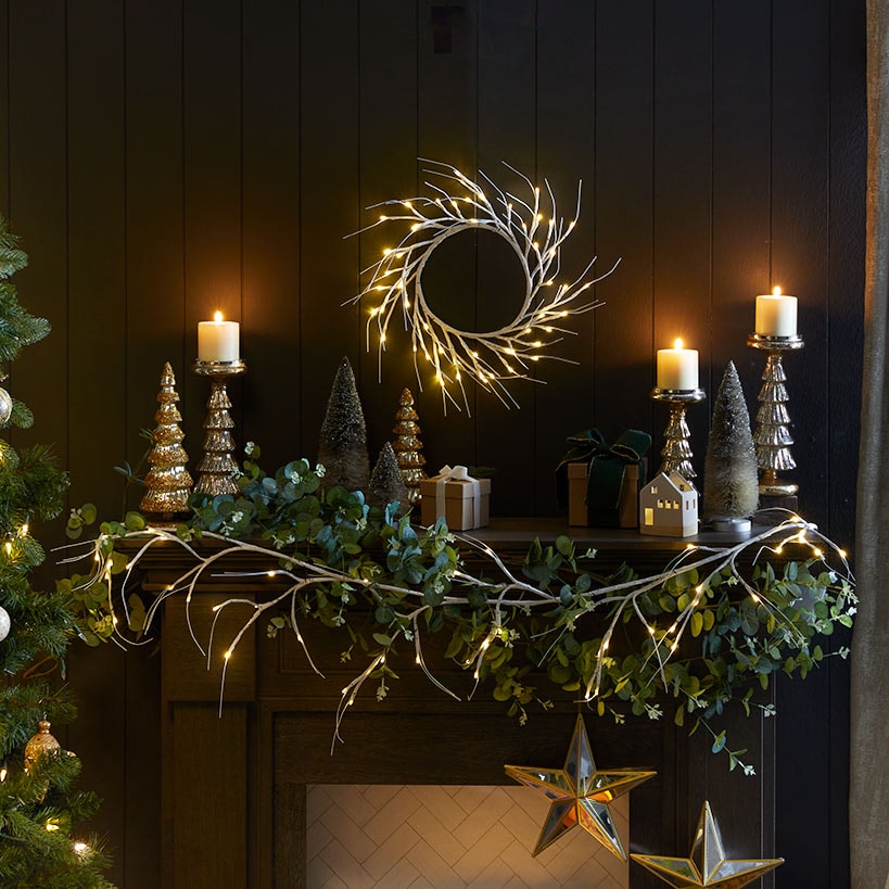 Lighted Winter Birch Branch Wreath 24"