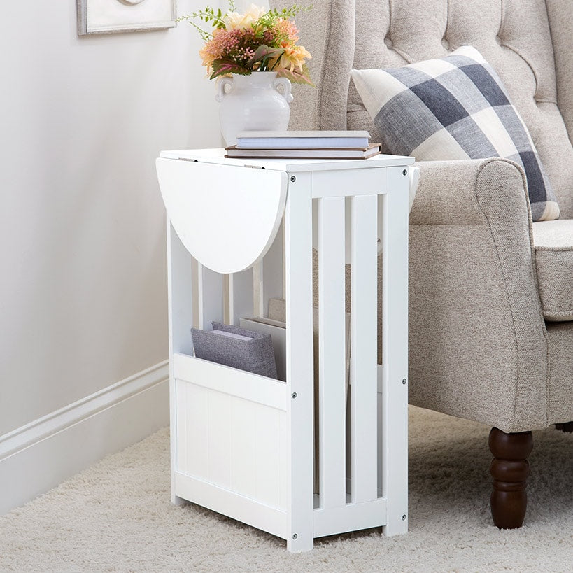 Side Table with Drop Leaf Top and Magazine Holder - 24"H