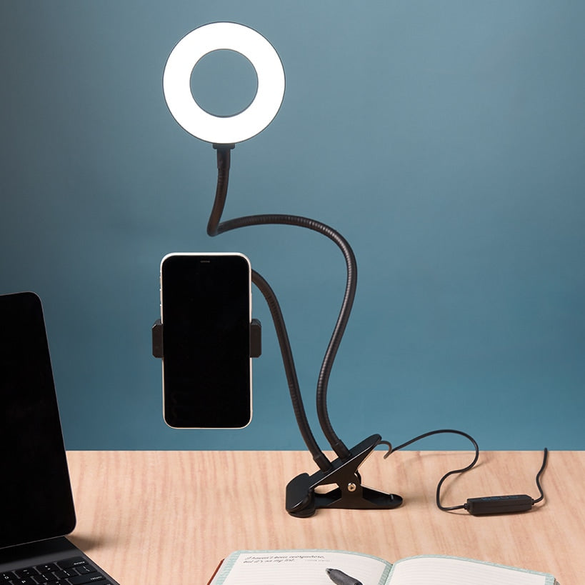 Selfie Stick LED Ring Light with Gooseneck Stand