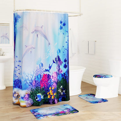 Dolphin Memory Foam Bath Rugs and Shower Curtain 16 Pc Set