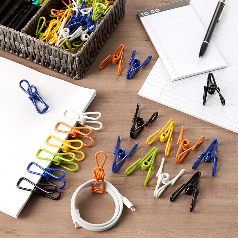 Metal Office Paper & Binder Clips in Multicolor - Set of 60