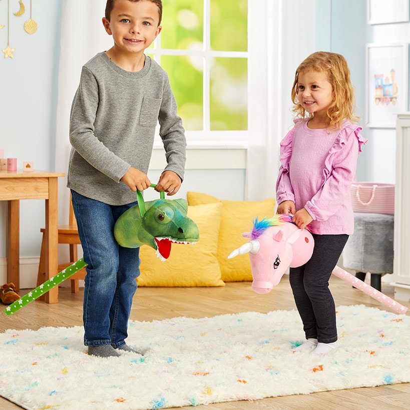 Magic Sounds Plush Animal Head Riding Stick - Interactive Pretend Play Toy