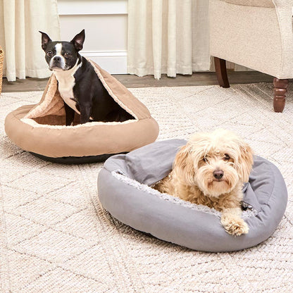 Self-Warming Pet Cave - Cozy Hideway with Round Design, Attached Blanket