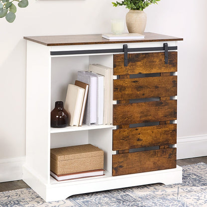 Two Tone Slidling Door Storage Cabinet with Shelves 31.5"H