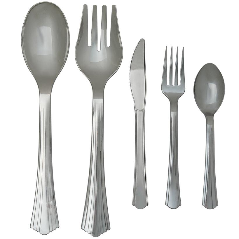 Plastic Disposable Silverware Set of 24 or Serving Utensils Set of 4