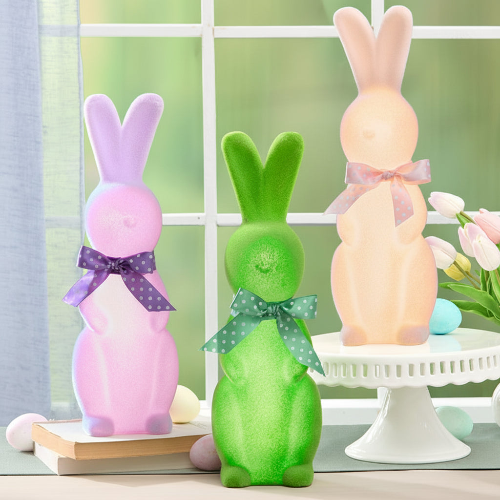 Easter Flocked Lighted Bunny Tabletop Décor - Green, Pink, Or Lavender