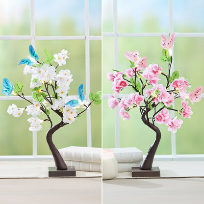 Lighted Fiber Optic Flower Butterfly Tabletop Tree - Pink or Yellow