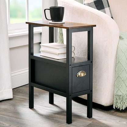 Black Accent Side Table with Dual Drawers - 24"H