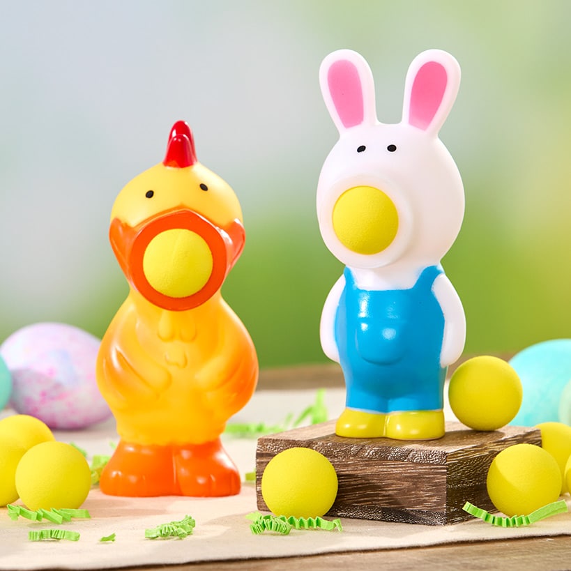Easter Character Ball Popper Toy With 5 Foam Balls Bunny Or Chicken