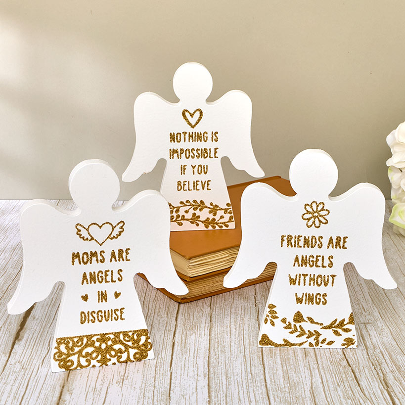 Angel Wooden Block Sign With Gold Sentiment