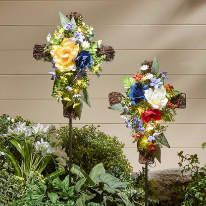 Solar Lighted Flower Garden Cross Stake
