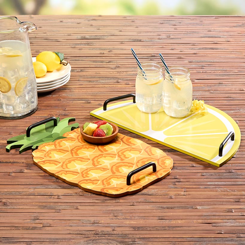 Summertime Fruits Wood Serving Tray - Lemon or Pineapple