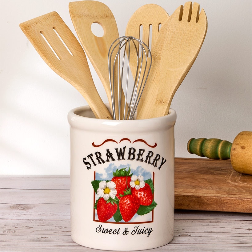 Strawberry Fields Decorative Utensil Crock