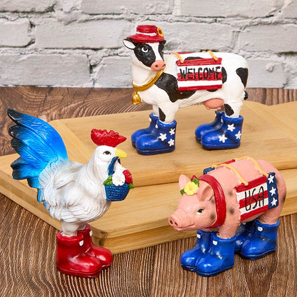 Americana Cow Pig And Rooster Set of 3 Tabletop Decor