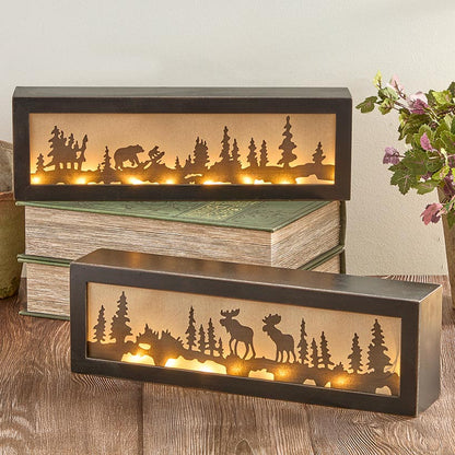 Lighted Decor Tabletop Or Wall Woodland Scene Moose Bear