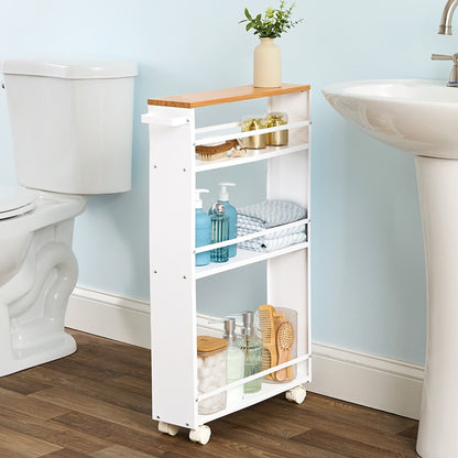 Slim Rolling Storage Cart with Handle 4 Tier