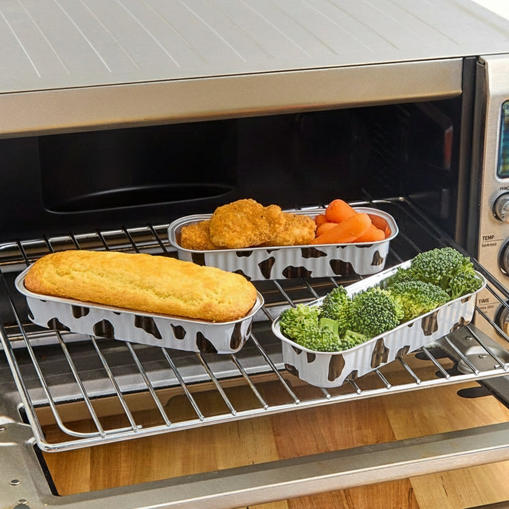 Disposable Cow Printed Oblong Mini Baking Tins - 25 Pack