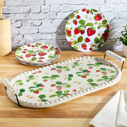 Fresh off the Vine Strawberry Pattern Plates or Beaded Wooden Serving Tray