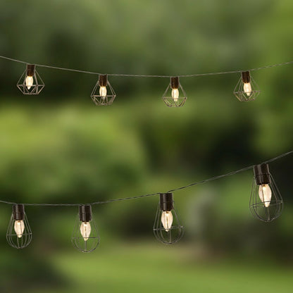 Solar Cafe Lights with Metal Cage Covers 10-LED String