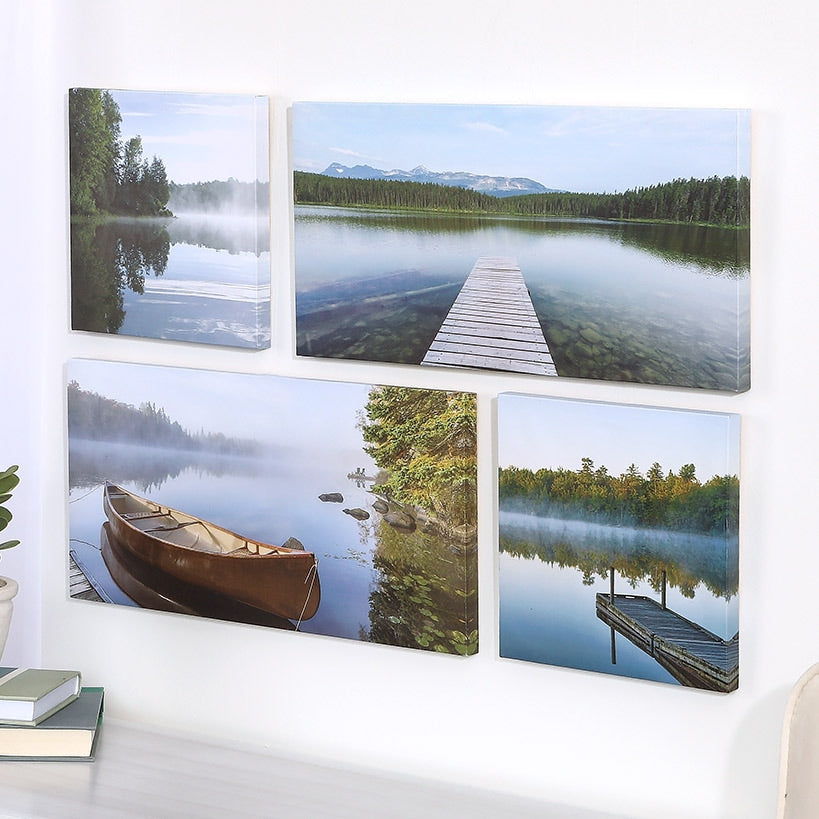 Canvas Wall Art 4 Piece Set Featuring Lake View With Boat And Dock